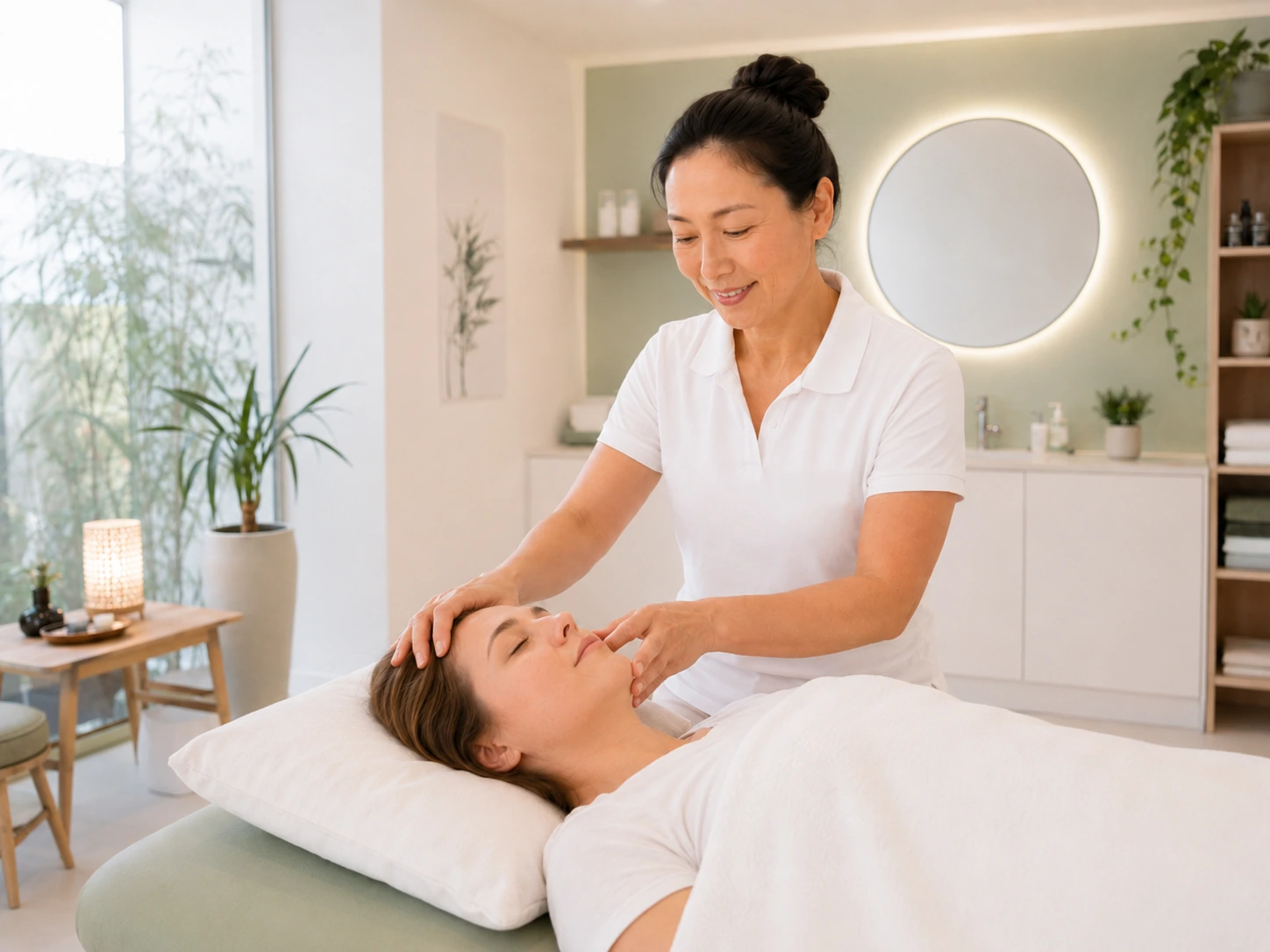 Therapeutische Berührung an Stirn und Schläfen im Akupunktur Zentrum Dübendorf